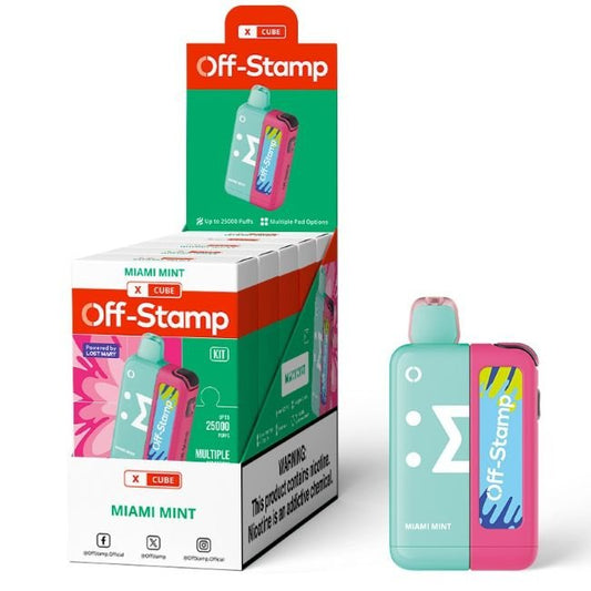 OFF STAMP X CUBE BY LOST MARY 5% DISPOSABLE KIT (90ML) 25K PUFFS - MIAMI MINT