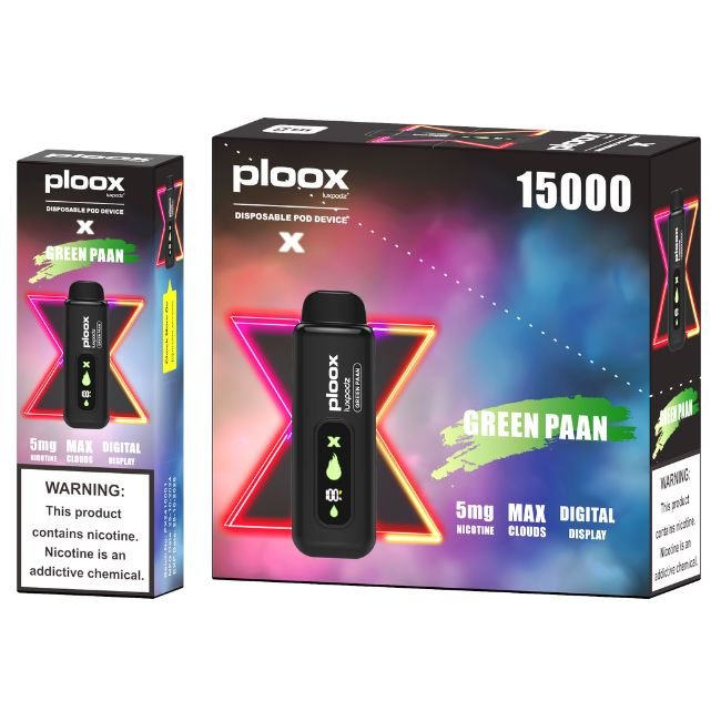 PLOOX X BY LUXPODZ 5% DISPOSABLE FOR PORTABLE HOOKAH (80ML) 15K PUFFS - GREEN PAAN
