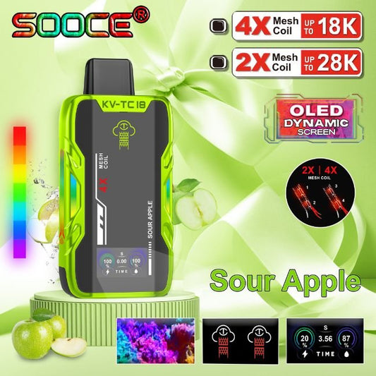 SOOCE KV-TC   5% DISPOSABLE (90ML) 18K PUFFS - SOUR APPLE