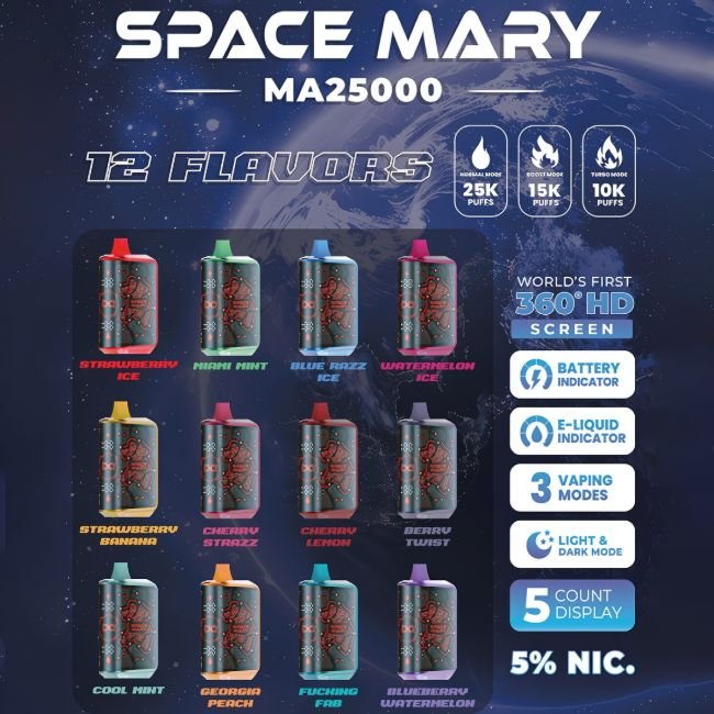 SPACE MARY MA25000 5% 3 MODE DISPOSABLE (100ML) 25K PUFFS 5CT/ BOX