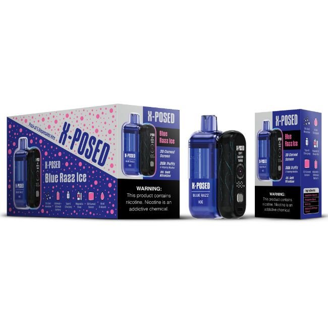 X-POSED 5% DISPOSABLE KIT WITH MINI POWER BANK COMBO PACK (80ML) 35K PUFFS 5CT/ BOX - BLUE RAZZ ICE